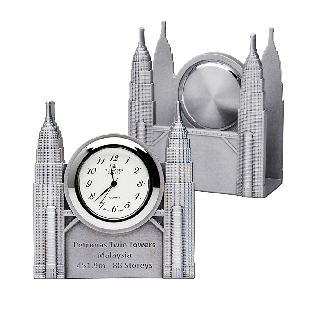 Table Clock/Card Holder -Twin Tower